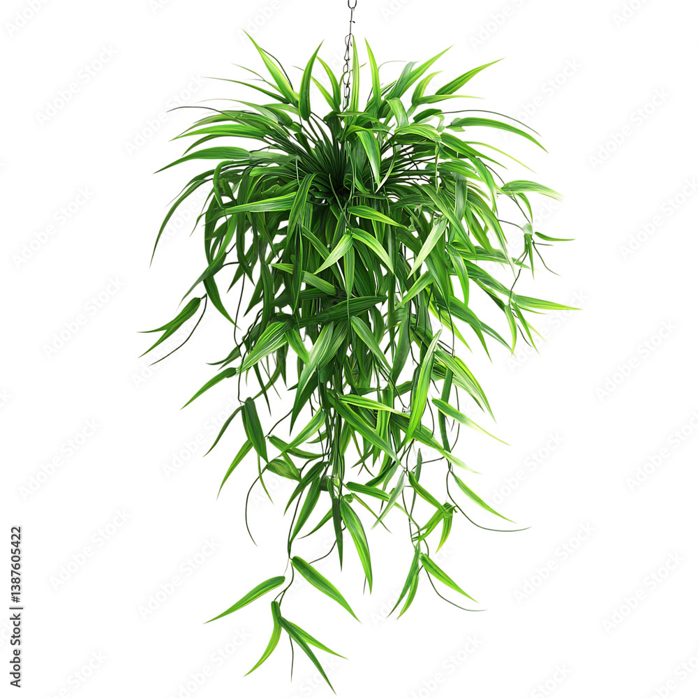Naklejka premium 3D Hanging Spider Plant with Long Trailing Leaves Isolated on Transparent Background