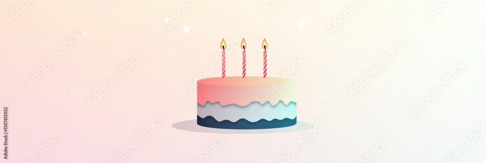 Elegant logo of a birthday cake with three candles on a soft pastel gradient background designed for festive celebrations and special occasions