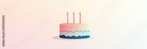 Obraz na płótnie Elegant logo of a birthday cake with three candles on a soft pastel gradient background designed for festive celebrations and special occasions w salonie