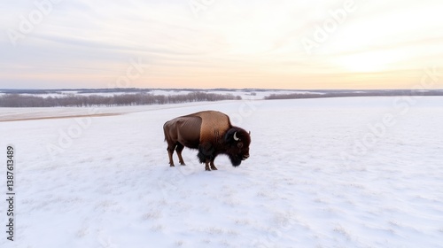 Wallpaper Mural Majestic bison in a snowy winter landscape.  Sunrise over a vast field Torontodigital.ca