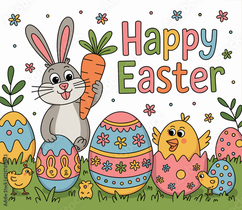 Easter poster, Easter banner, banner, Easter clipart, happy Easter, Easter 2025, 2025, Easter celebration, easter sublimation, easter card, easter, bunny, rabbit, egg, card, spring, cartoon, holiday, 