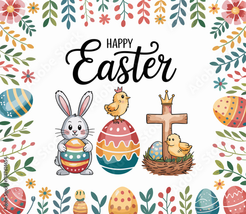 Easter poster, Easter banner, banner, Easter clipart, happy Easter, Easter 2025, 2025, Easter celebration, easter sublimation, easter card, easter, bunny, rabbit, egg, card, spring, cartoon, holiday, 