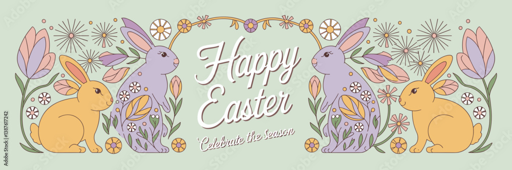 Obraz premium Easter poster, Easter banner, banner, Easter clipart, happy Easter, Easter 2025, 2025, Easter celebration, easter sublimation, easter card, easter, bunny, rabbit, egg, card, spring, cartoon, holiday,