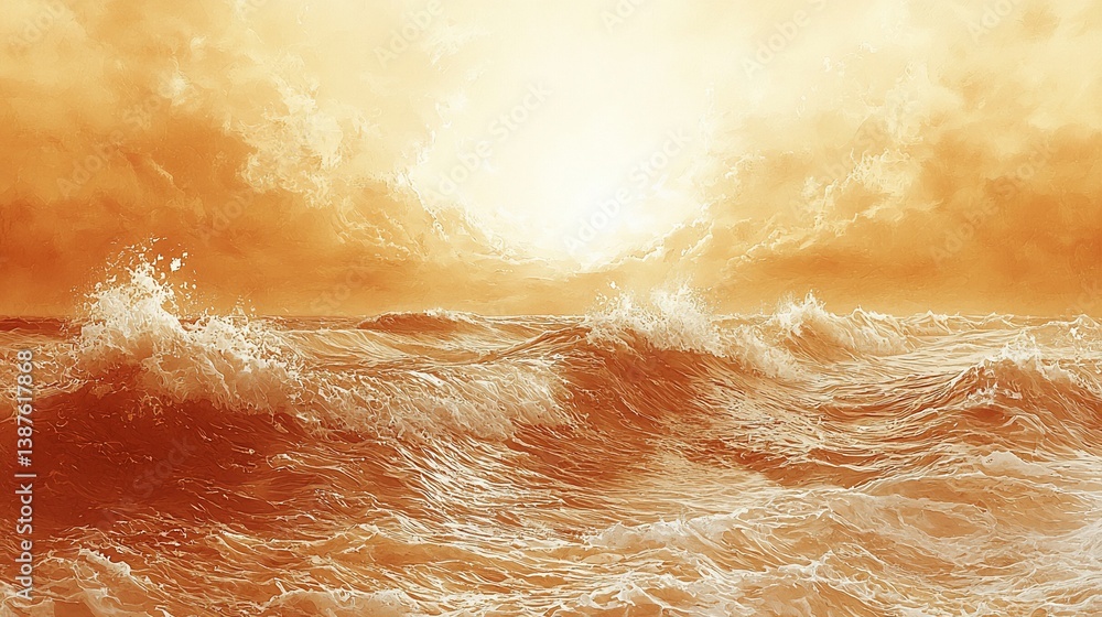 Fototapeta premium Fiery Sunset Over Turbulent Sea