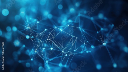 Abstract blue polygonal background featuring interconnected dots and lines. Conceptual design for data and technology.