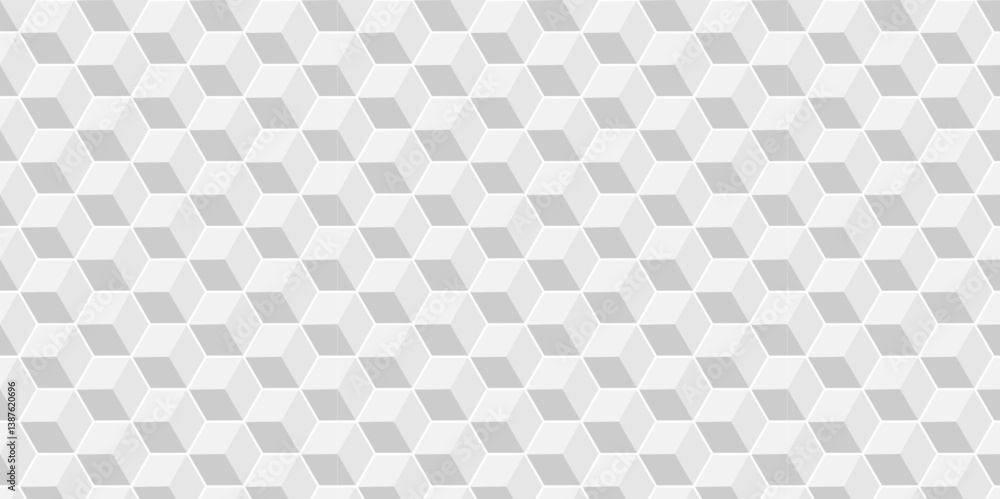 Fototapeta premium Vector minimal cubes geometric tile and mosaic wall grid retro digital hexagon technology wallpaper background. white block cube structure backdrop square triangle texture vintage design.