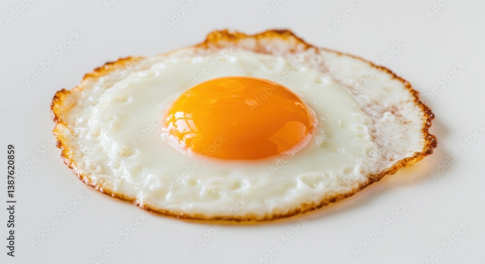 Fried Egg with Bright Orange Yolk on White Background Fried Egg with Bright Orange Yolk on White Background