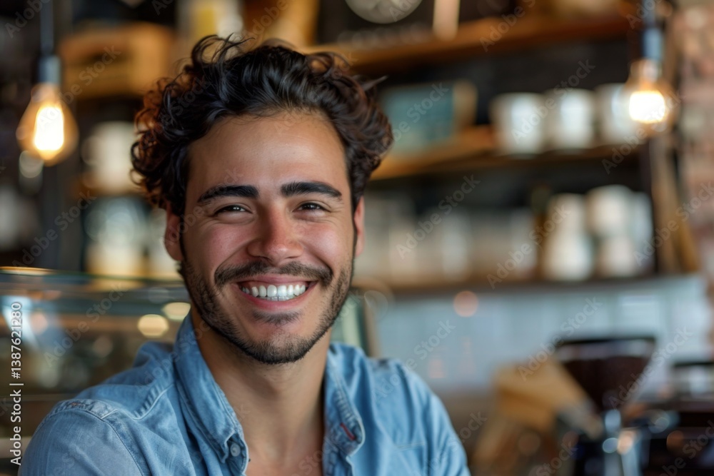 Portrait of a smiling young hispanic man in a coffee shop Portrait of a smiling young hispanic man in a coffee shop