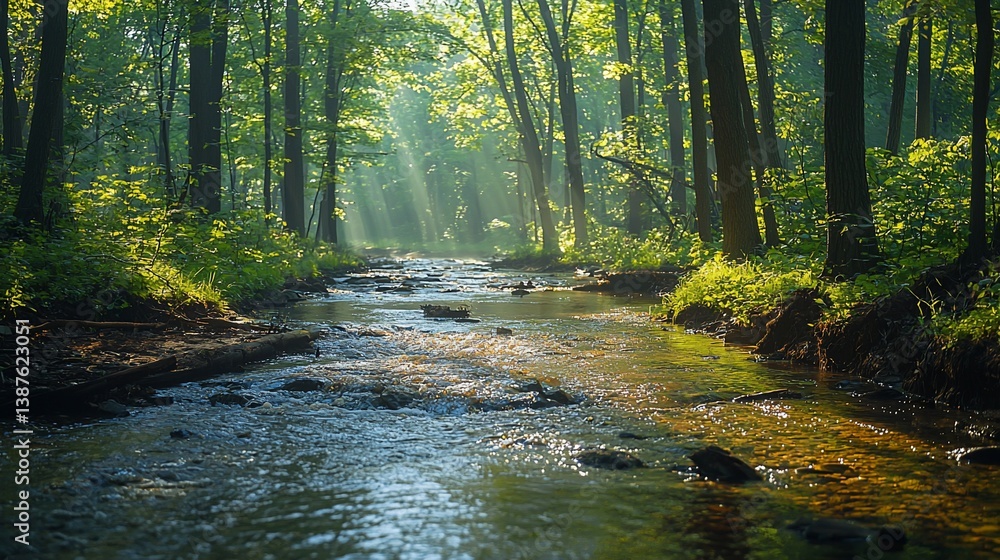 Obraz premium Forest Stream Sunlight Morning