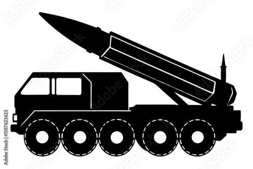 Silhouette of a mobile missile launcher on a vehicle.