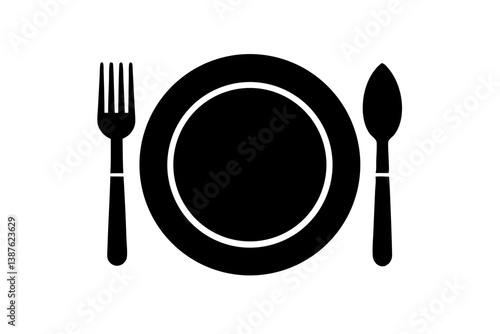 Dining place setting silhouette with plate fork and knife