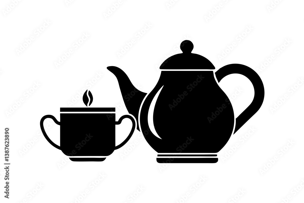 Silhouette of teapot and teacup for tea time design Silhouette of teapot and teacup for tea time design