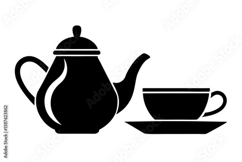 Silhouette of a teapot and teacup for a tea time design.