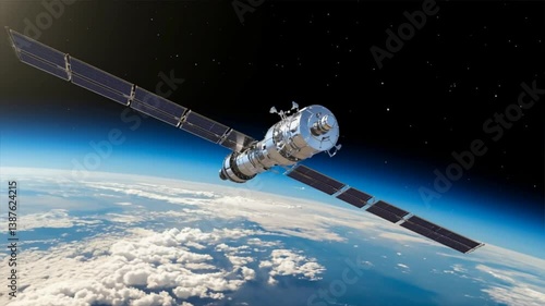 Close-up of satellite revolving around the earth in space