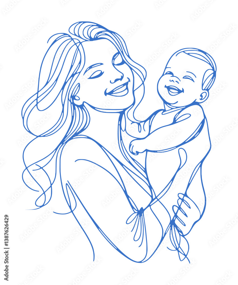 continous line sketch drawing - mom and baby (artwork 3) continous line sketch drawing - mom and baby (artwork 3)