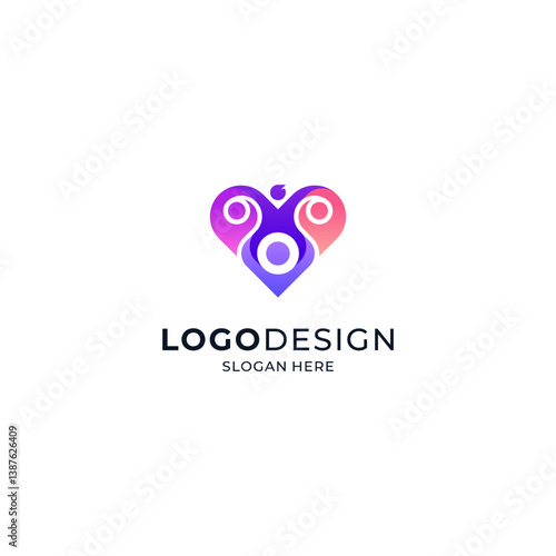 logo of orphanage, humanity and education with colorful heart and people accents