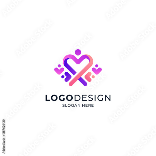logo of orphanage, humanity and education with colorful heart and people accents