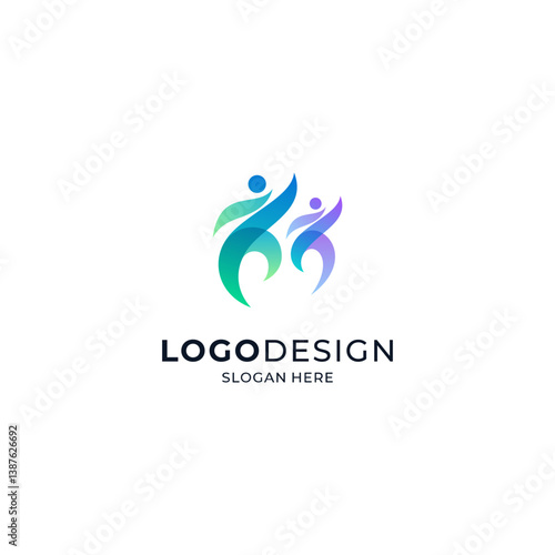 A colorful and elegant gradient logo with an accent of two people dancing.
