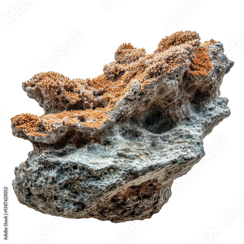 Unique Heavy Reef Rock With Intricate Coral Formations on a Clean White Background, on the transparent background