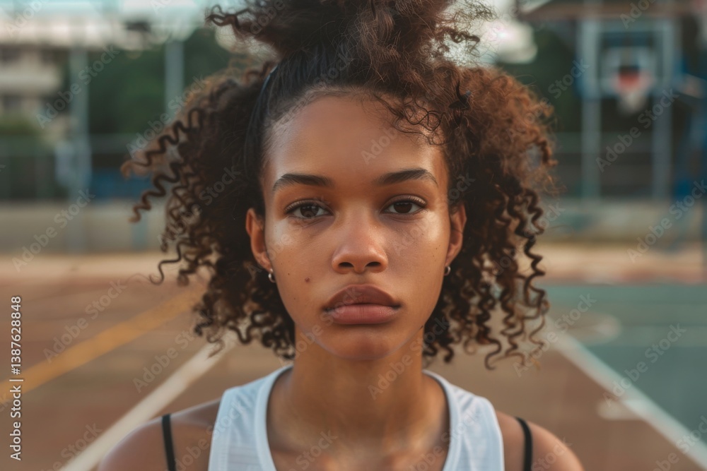 Fototapeta premium Portrait of a young African American woman on outdoor basketball court