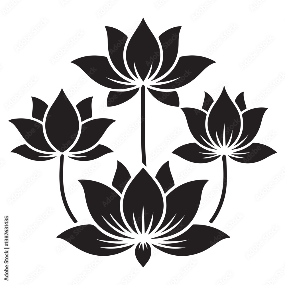 Set of Silhouette Vector Black of lotus flowers. with white background Set of Silhouette Vector Black of lotus flowers. with white background