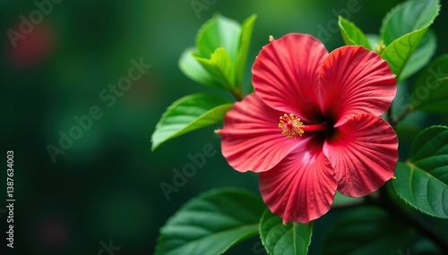 Wallpaper Mural Bold tropical hibiscus, lush green leaves, vibrant colors, wall art, bright, vibrant Torontodigital.ca