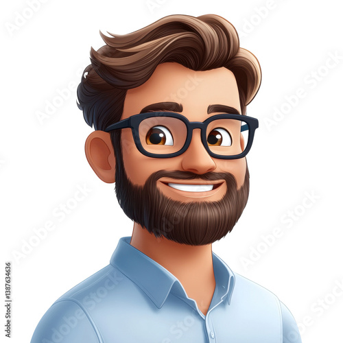 Smiling Man With Glasses Expressing Joy and Positivity in a Creative Digital Art Style, on the transparent background