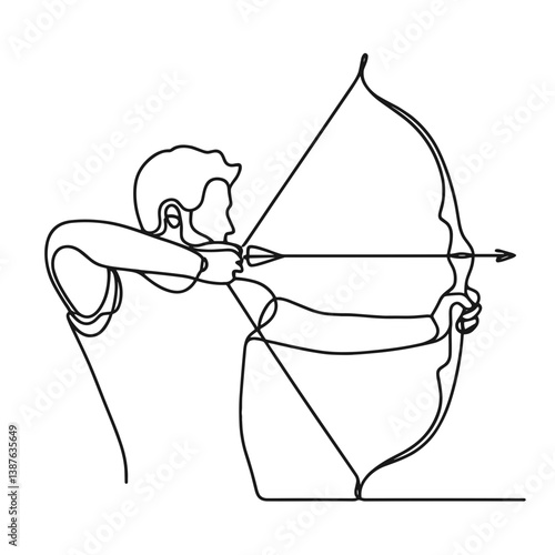 Man Practicing Archery in Minimalist Style on on Transparent Background  