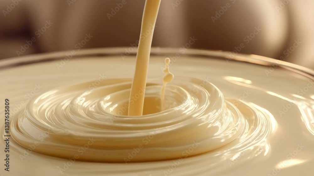 Swirling Creamy Delight: A close-up capture of a creamy, viscous liquid cascading into a pool, creating mesmerizing ripples and capturing the texture and movement. Swirling Creamy Delight: A close-up capture of a creamy, viscous liquid cascading into a pool, creating mesmerizing ripples and capturing the texture and movement.