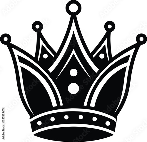 Black Royal Crown Icon – Elegant King Symbol Vector Art