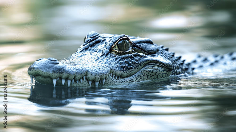 Close up of crocodile swimming with sharp textures visible Close up of crocodile swimming with sharp textures visible