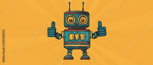 Retro Robot Giving Thumbs Up