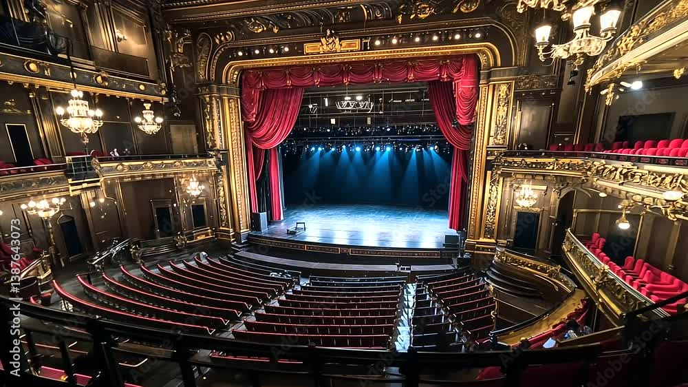 A wide-angle view of a grand opera house, with ornate architecture ...