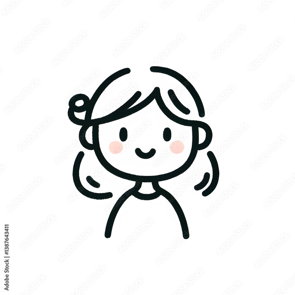 Smiling girl line drawing, black and white, happy child illustration against a white background Smiling girl line drawing, black and white, happy child illustration against a white background