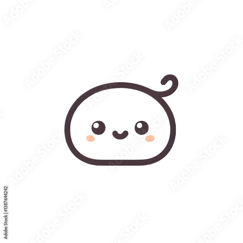 Happy mochi line art, brown and white, cute dessert illustration on white