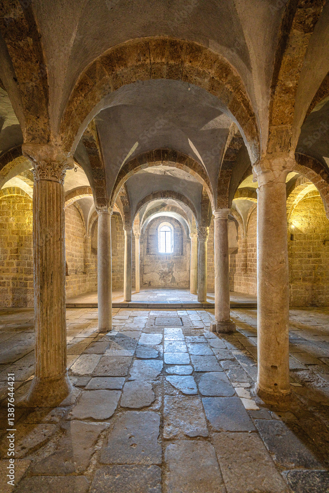 Obraz premium Interior sight in the beautiful and ancient Basilica of San Pietro in Tuscania. Province of Viterbo, Lazio, Italy. April-02-2025