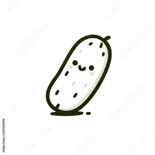 Happy pickle line art, dark green and white, smiling food illustration on white