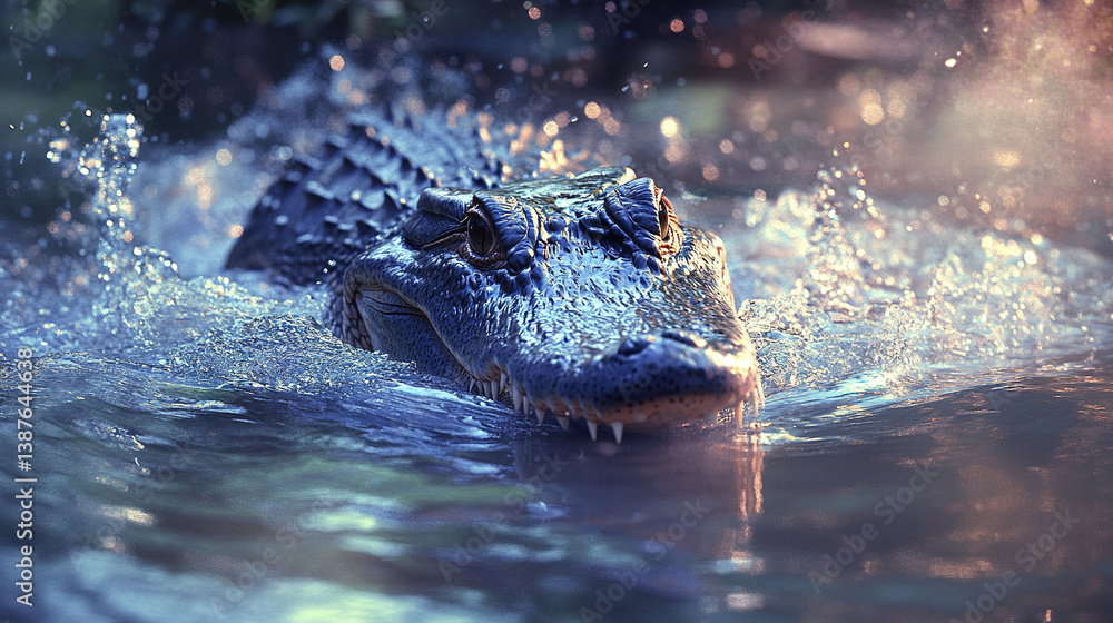 Fototapeta premium crocodile emerges from water, creating splashes in dramatic scene