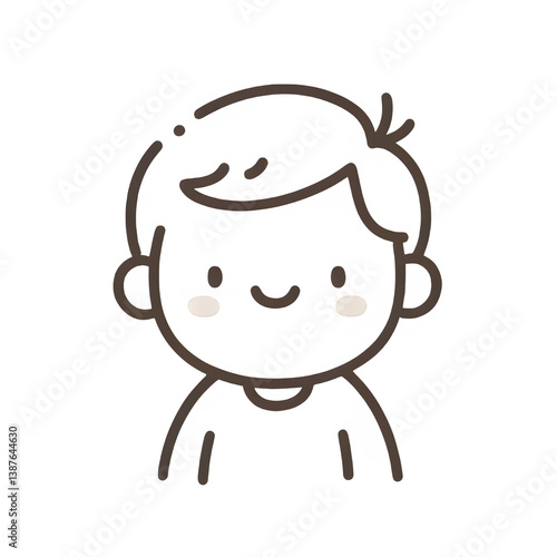 Smiling child line drawing, neutral, happy portrait against a white background