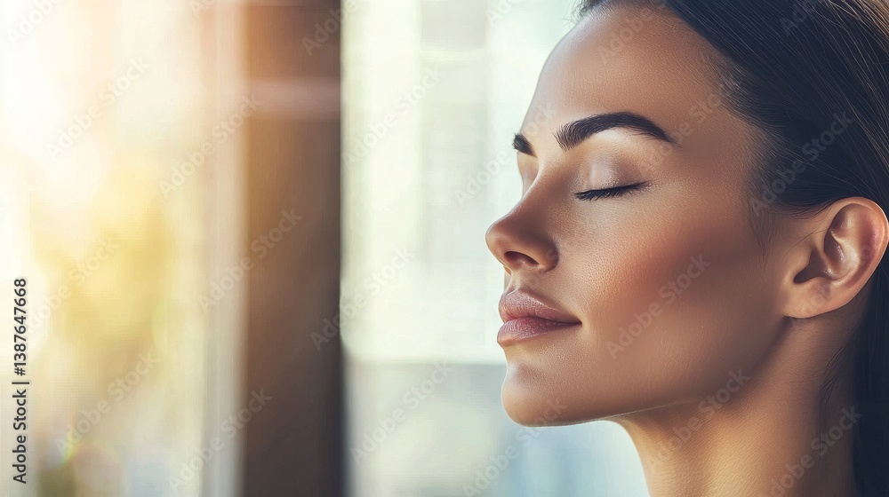 A businesswoman surrounded by the hustle and bustle of office life employs meditation as a means to maintain her composure and minimize stress A businesswoman surrounded by the hustle and bustle of office life employs meditation as a means to maintain her composure and minimize stress