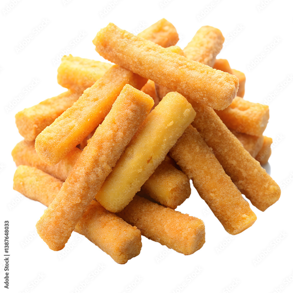 A golden mountain of crispy cheesy breadsticks, perfect for sharing and enjoying a savory snack, with a bright white background highlighting their texture. A golden mountain of crispy cheesy breadsticks, perfect for sharing and enjoying a savory snack, with a bright white background highlighting their texture.