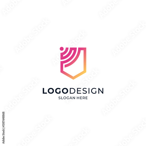 Internet shield and signal for internet, wifi, and technology security logos