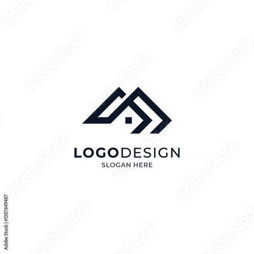 mountains and houses in line art style for campground, hotel, lodge and outdoor activities logos