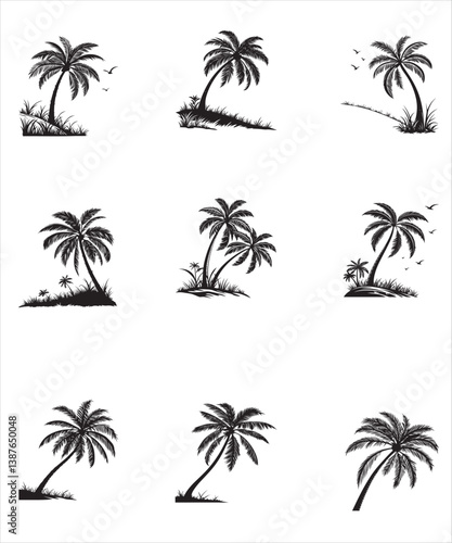 Four Silhouettes of Majestic Palm Trees