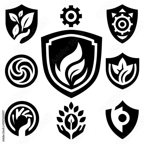 Natural shield set of majestic design with beautiful vibrant creative artistic illustration
