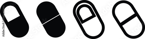 Pills Medical And Healthcare Icon in flat line set. isolated on transparent background