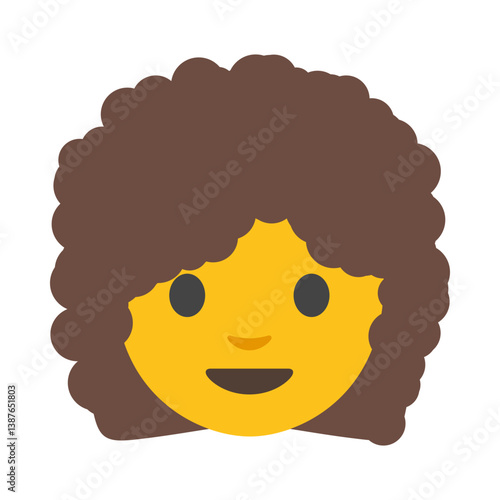 Cheerful Face with Curly Hair Cartoon Style Clipart Illustration | Minimalistic Friendly Face Isolated on White Background