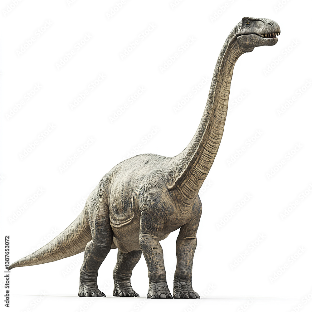 Fototapeta premium Brachiosaurus standing on white background, showcasing its long neck