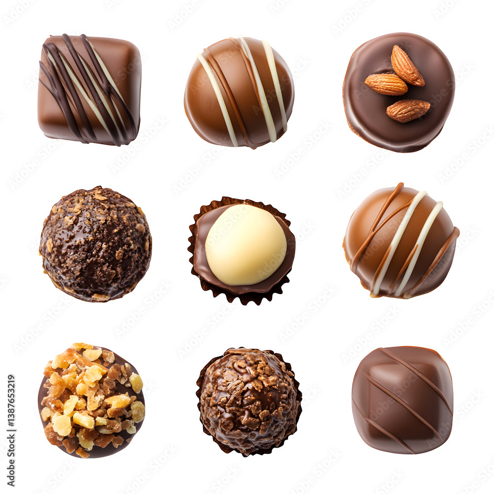 Fototapeta premium Gourmet assorted praline set isolated on white background