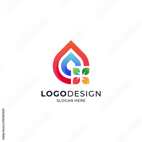 water and fire with leaves for water ventilation, plumbing, plumbing and hvac repair service logos